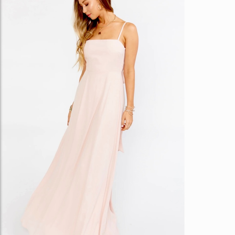 Blush tie maxi bridesmaid dress